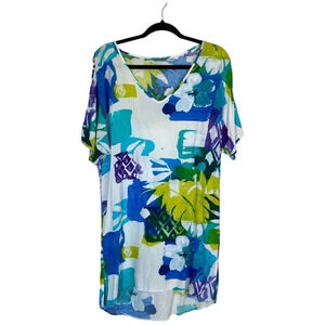 JAMS WORLD Dress in Cozumel Print White Purple Blue Tropical Size XS